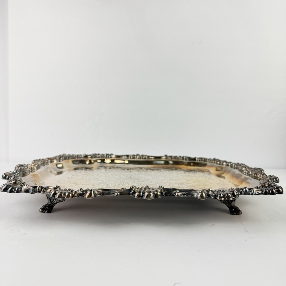 FB Rogers Silver on Copper Rectangle Footed Serving Tray #6720 ORNATE VICTORIAN
